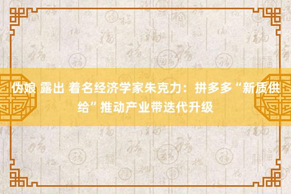 伪娘 露出 着名经济学家朱克力：拼多多“新质供给”推动产业带迭代升级