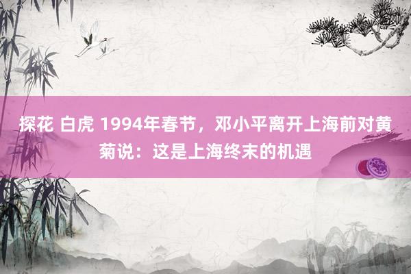 探花 白虎 1994年春节，邓小平离开上海前对黄菊说：这是上海终末的机遇