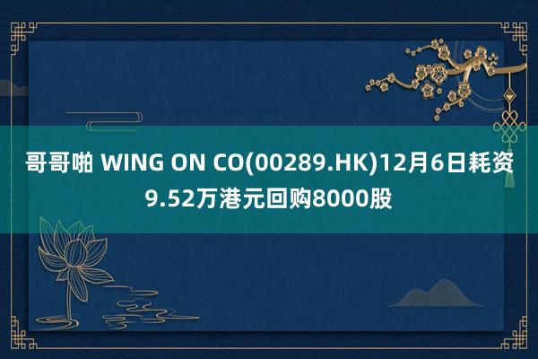 哥哥啪 WING ON CO(00289.HK)12月6日耗资9.52万港元回购8000股