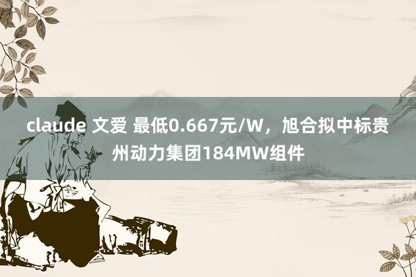 claude 文爱 最低0.667元/W，旭合拟中标贵州动力集团184MW组件