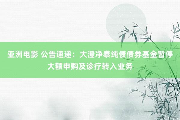 亚洲电影 公告速递：大澄净泰纯债债券基金暂停大额申购及诊疗转入业务