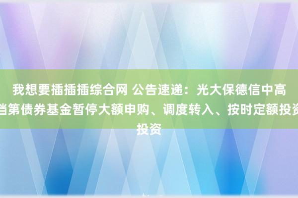 我想要插插插综合网 公告速递：光大保德信中高档第债券基金暂停大额申购、调度转入、按时定额投资