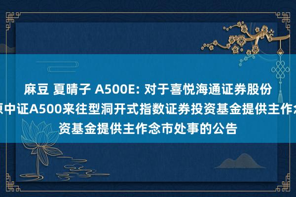 麻豆 夏晴子 A500E: 对于喜悦海通证券股份有限公司为中原中证A500来往型洞开式指数证券投资基金提供主作念市处事的公告