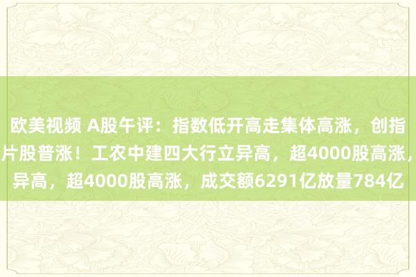 欧美视频 A股午评：指数低开高走集体高涨，创指涨超1%，黄金股、芯片股普涨！工农中建四大行立异高，超4000股高涨，成交额6291亿放量784亿